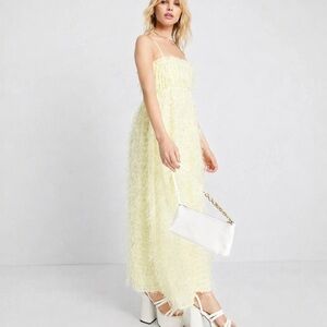 ASOS Design Yellow Shimmer Textured Feathered Maxi Dress Adjustable Straps S M